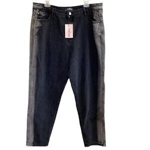Missguided Plus Mom Jeans With Bleach Side Panel Black Size 16